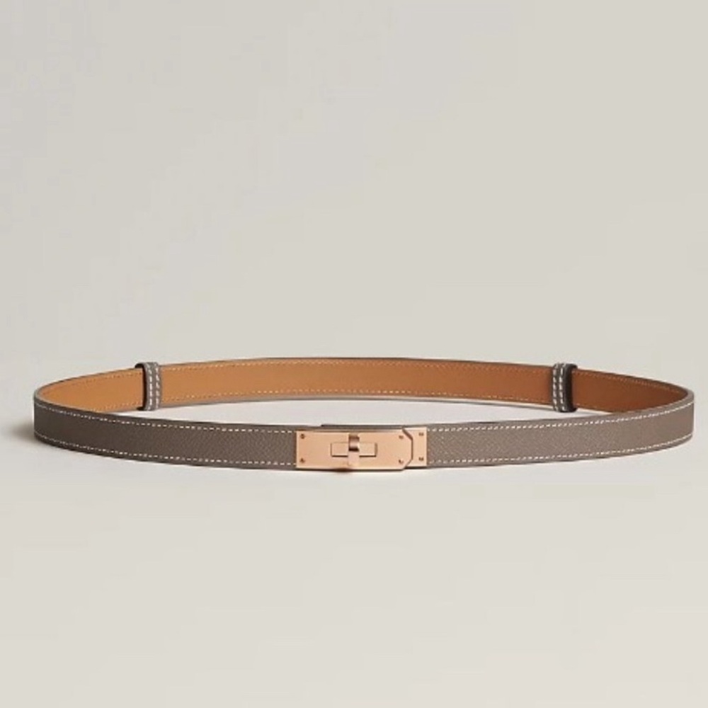 Hermes Kelly 18 belt in etoupe with rose gold hardware epsom leather